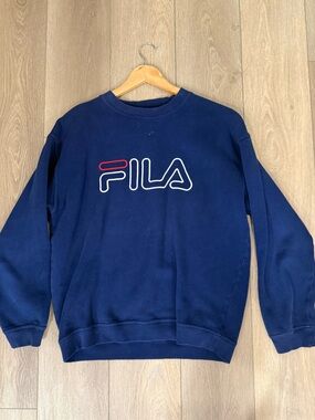 Fila Navy Crewneck Sweatshirt with White and Red Logo